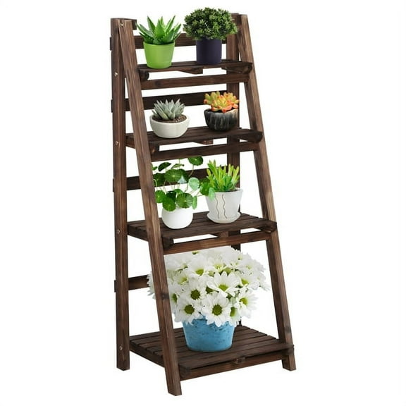 Alden Design 18" x 14" x 42.5" 4 Tier Brown Wood and Metal Plant Stand