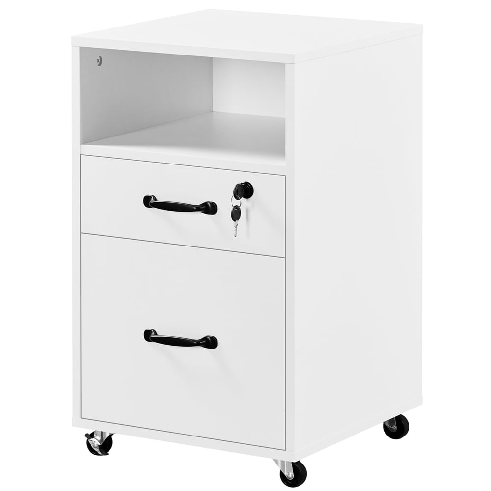 Yaheetech 2-Drawer Wooden Vintage File Cabinet with Wheels for Home and Office, White