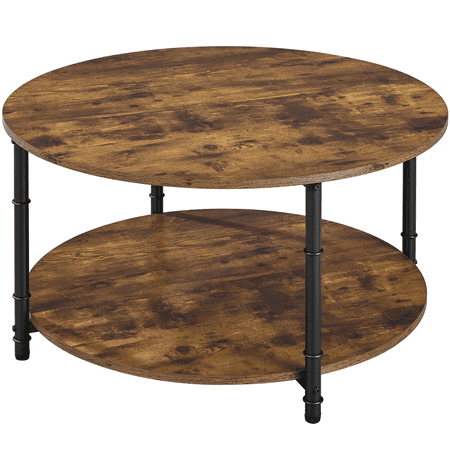 Alden Design 2 Layer Round Coffee Table with Metal Frame, Rustic Brown