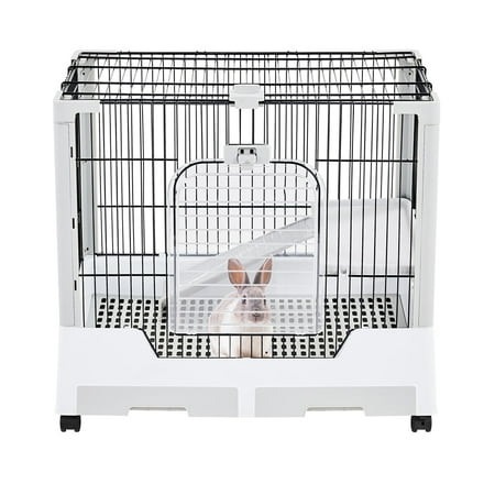 Alden Design 2 Level Rolling Wheel Rabbit Cage Small Animal Cage Habitat Platform and Ramp Indoor