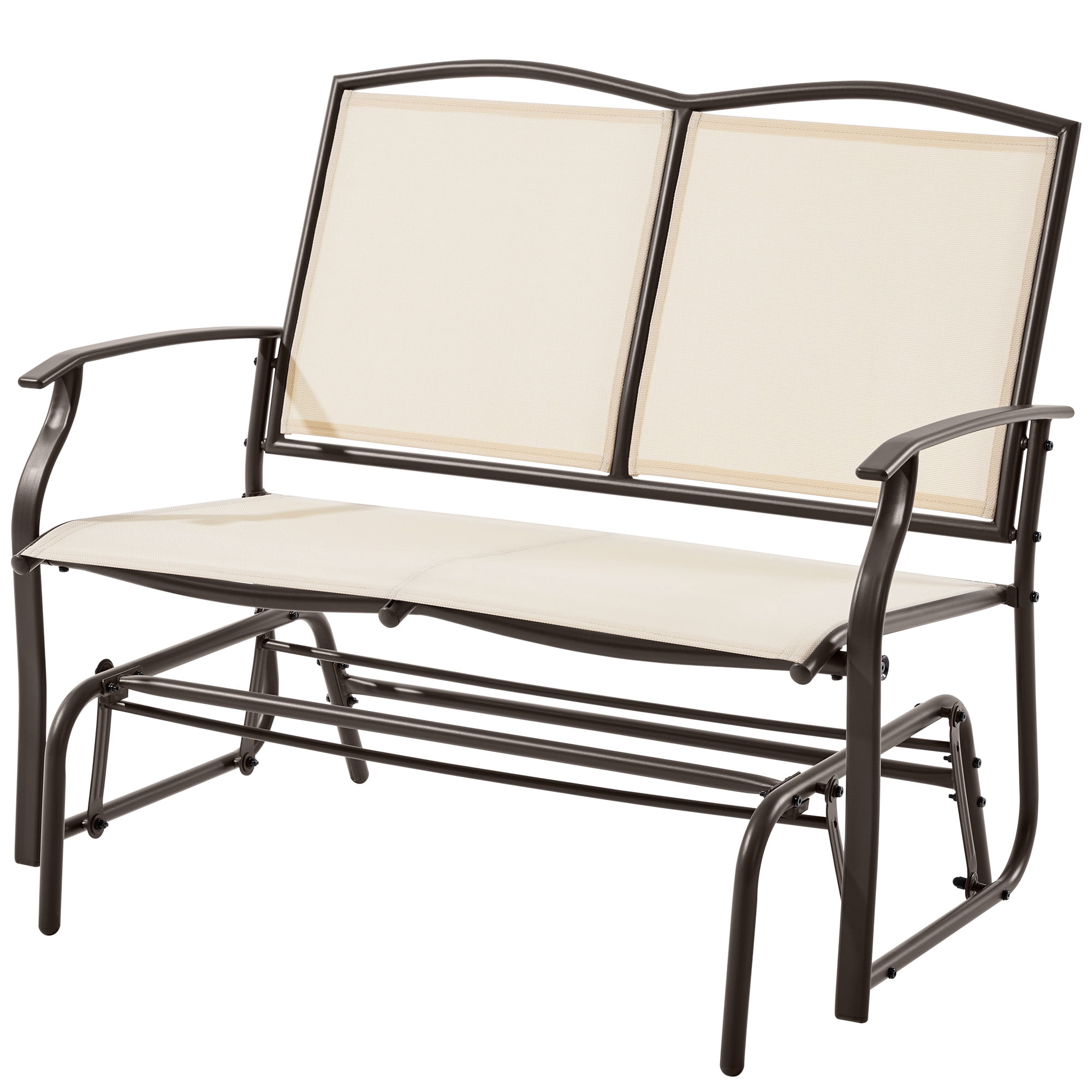 Alden Design 2-Person Patio Swing Glider Bench Weather-resistant Texteline for Outdoor, Beige