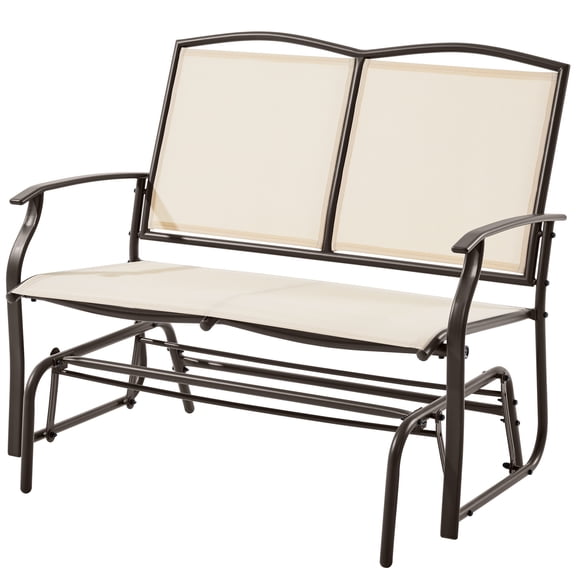 Alden Design 2-Person Patio Swing Glider Bench Weather-resistant Texteline for Outdoor, Beige