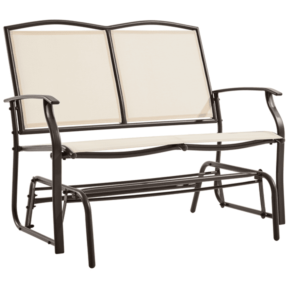 Alden Design 2-Person Patio Swing Glider Bench Weather-resistant Texteline for Outdoor, Beige
