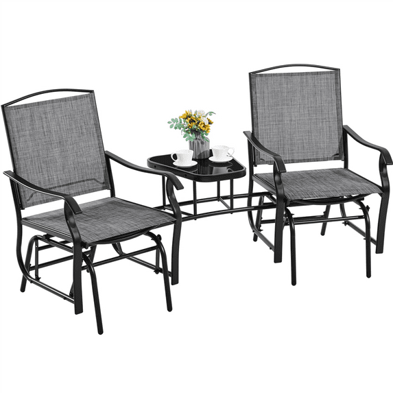 Alden Design 2-Person Texteline Patio Glider Chair W/ Table for Outdoor, Gray
