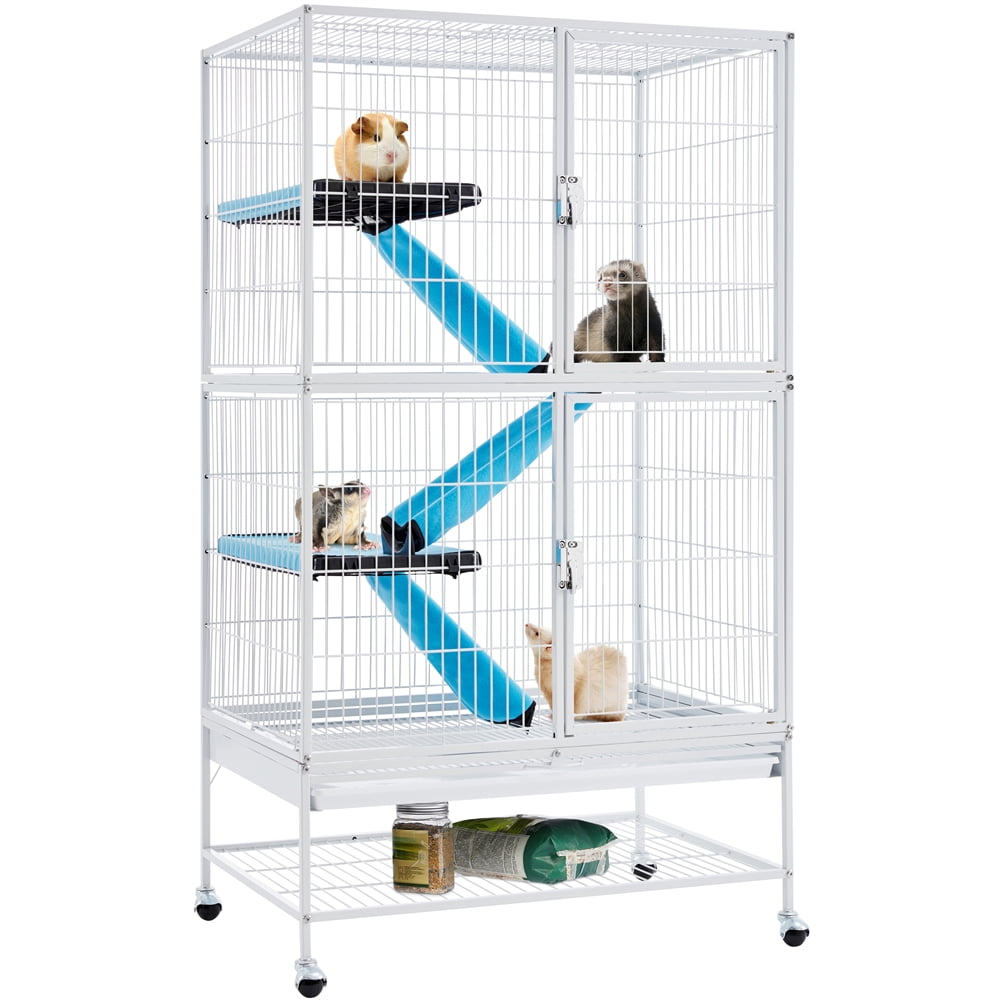 Alden Design 2-Story Rolling Metal Small Animal Cage for Adult Rats, Chinchillas & Guinea Pigs, Hammered White