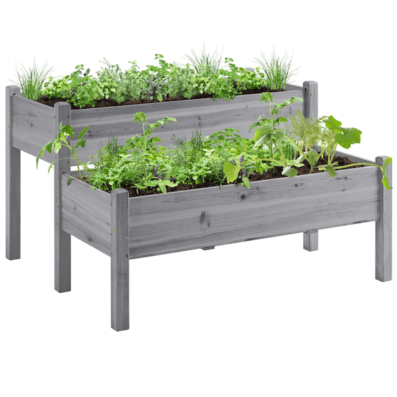 Alden Design 2-tier Elevated Planting Box Twin Beds with Legs for Garden Yard, Gray