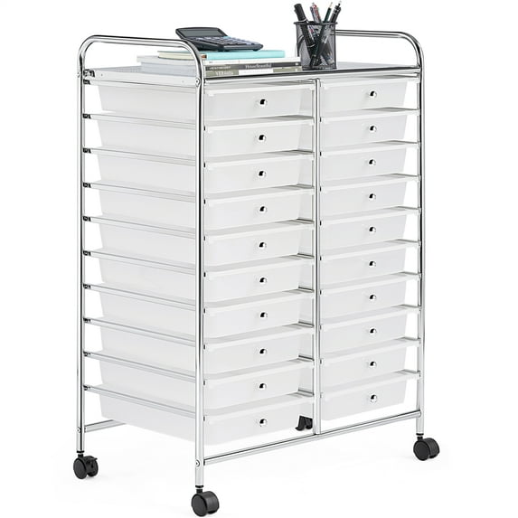Alden Design 20-Drawer Rolling Storage Cart Multi-color 360 Rolling on Wheels for Home Office School White