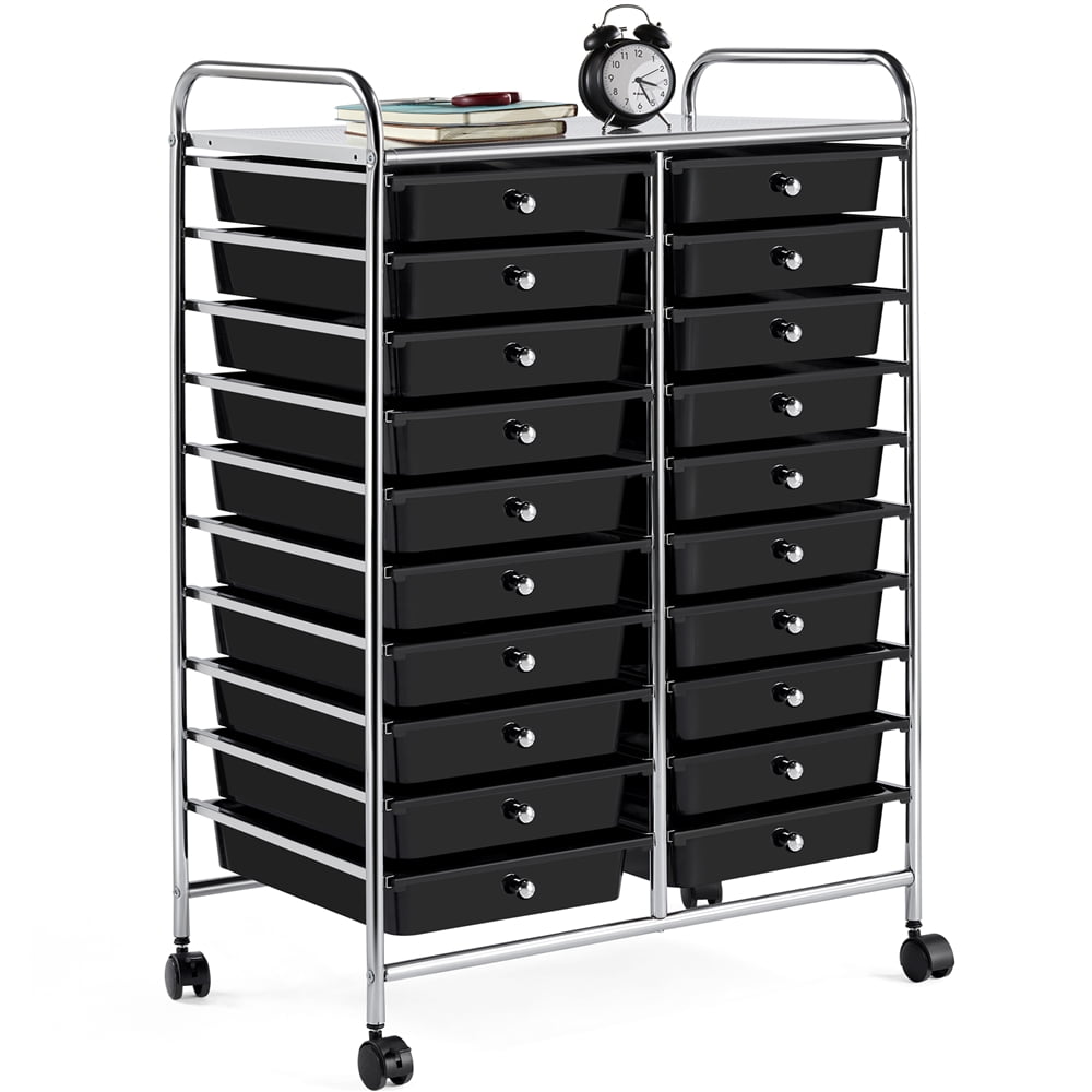 Alden Design 20 Drawers Metal Frame Storage Cart Rolling Bin with Lockable Wheels, Black