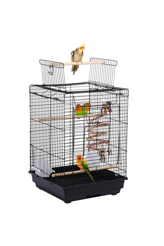 22.8"H Metal Open Top Cage Bird Cage with Play Top Stand, Black