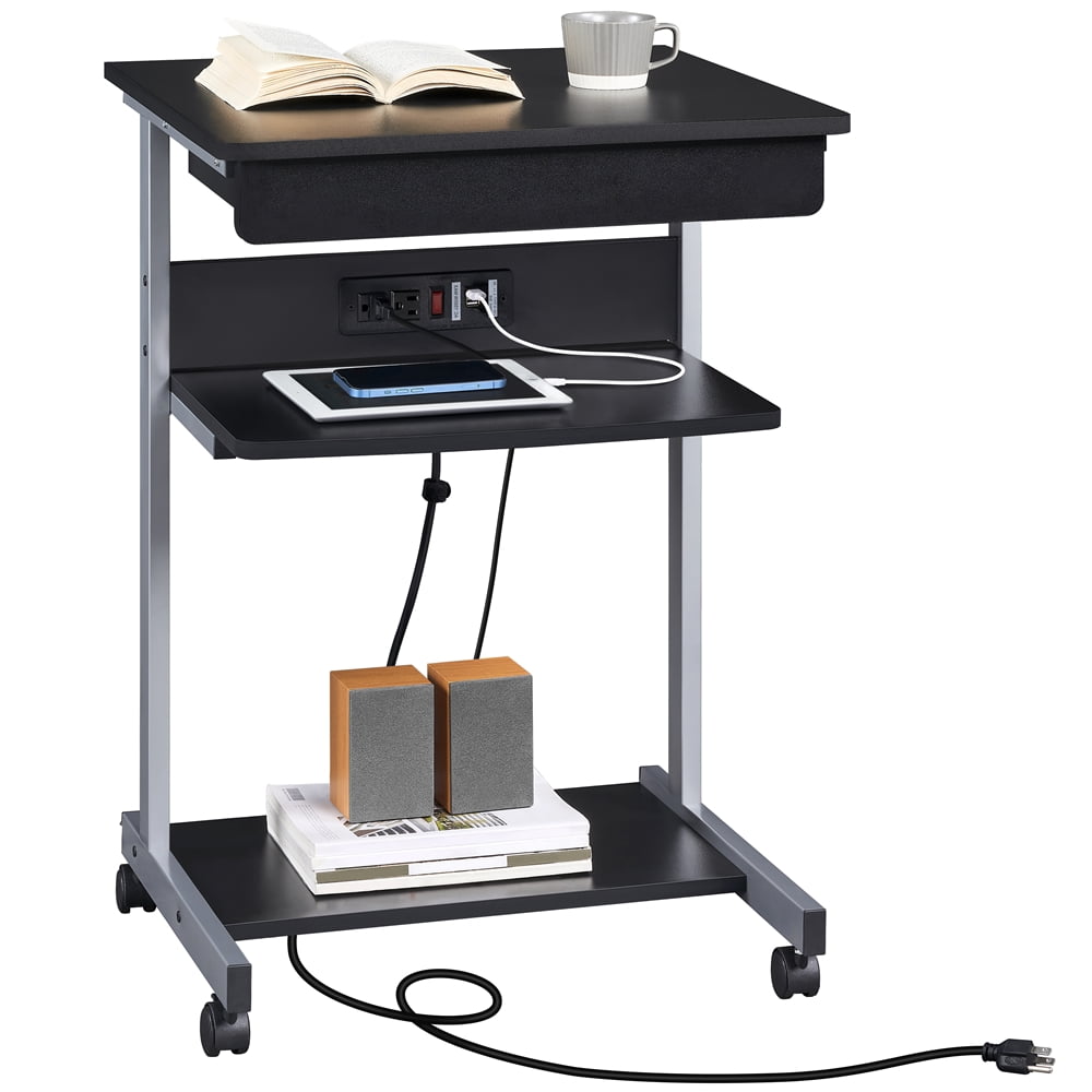 Power Computer Table Alden Design 22in Rolling Laptop Computer Table with Power Outlet for ...