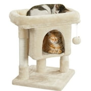 Alden Design 23.5" H 2-Level Cat Tree Condo Tower with Plush Perch, Beige