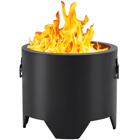 Alden Design 23.5? Portable Smokeless Fire Pit with Rain Cover & Lid & Log Grate, Black
