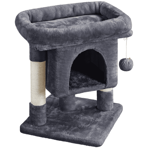 Alden Design 23.5" Tall Cat Tree Condo with Wide Perch and Scratch Posts, Dark Gray