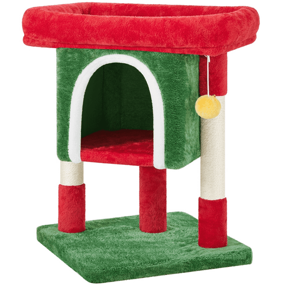 Alden Design 23.5" Tall Cat Tree Condo with Wide Perch and Scratch Posts, Red/Green