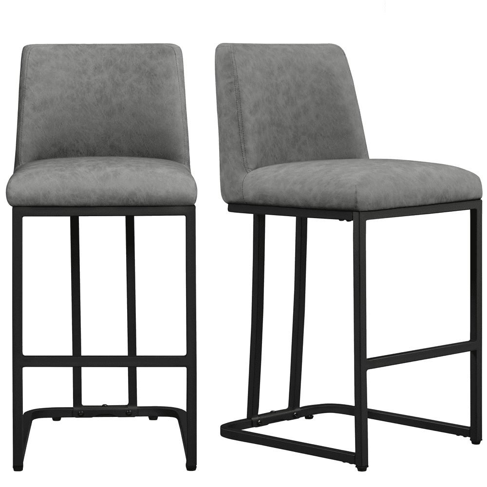 Alden Design 24.5″ Modern Upholstered Counter Height Bar Stools for Kitchen Dining, Gray
