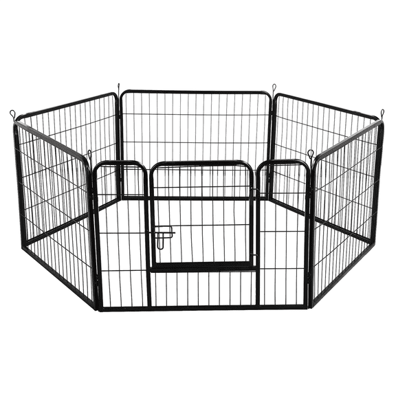 Alden Design 24"H Heavy Duty Black Iron Dog Playpen, 24 Panels
