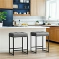 thumbnail image 1 of Alden Design 24" H Modern Faux Leather Bar Stools with Footrests, Gray, 1 of 9
