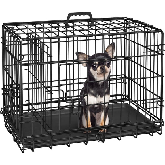 Alden Design 24 Inch Divider Dog Kennal with Slide Out Tray, Black
