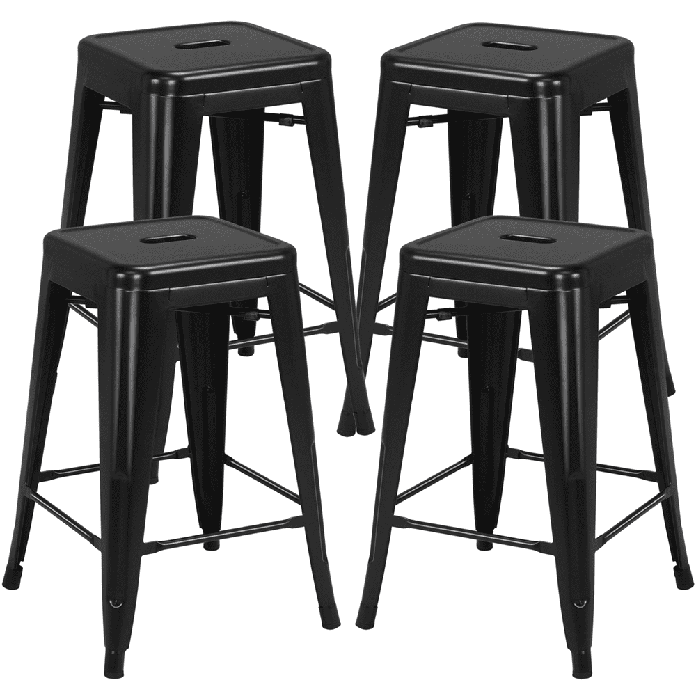 Alden Design 24" Stackable Metal Bar Stools Counter for Indoor/Outdoor, Set of 4, Black