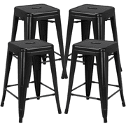 Alden Design 24" Stackable Metal Bar Stools Counter for Indoor/Outdoor, Set of 4, Black