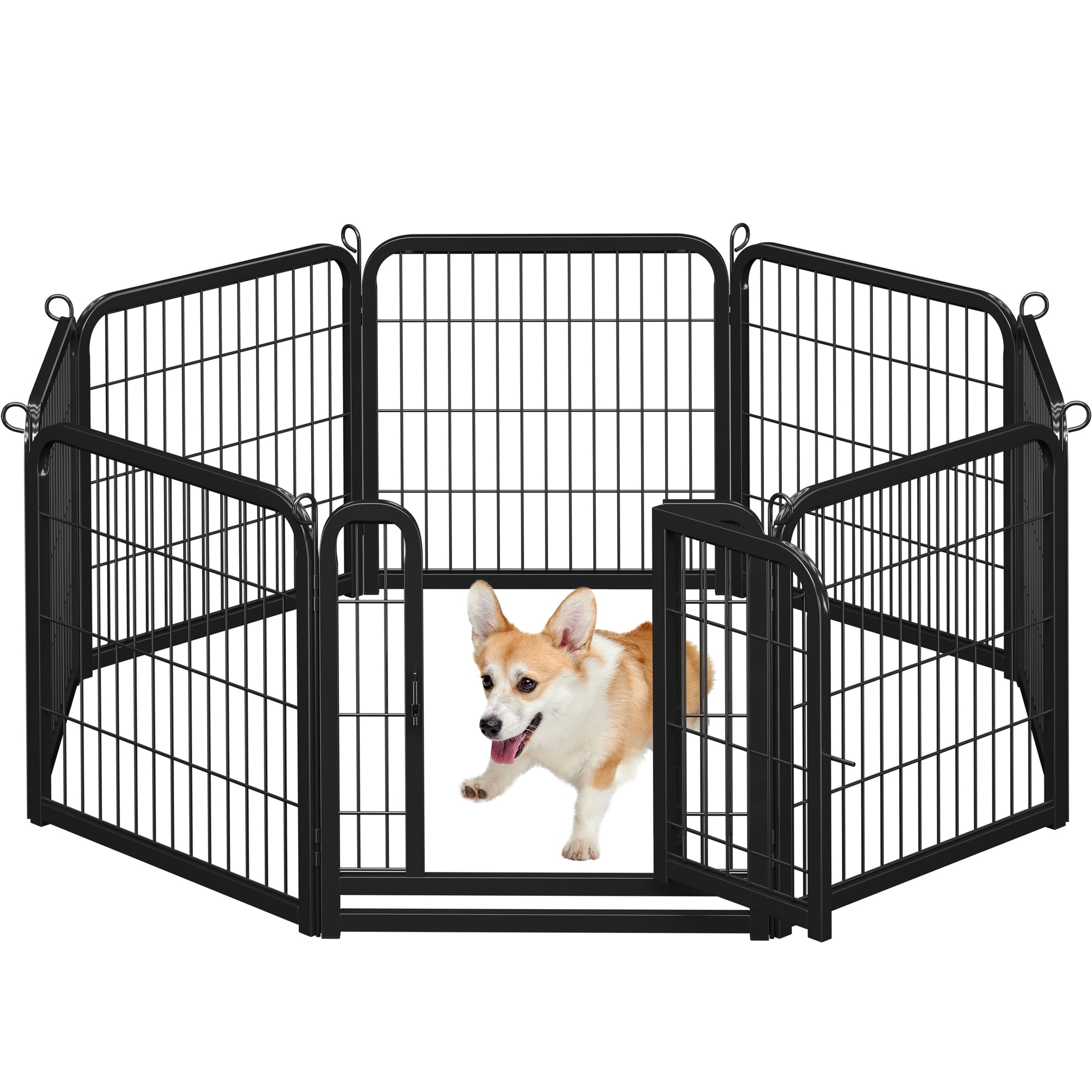 Alden Design 24″ Tall 24 Panels Dog Playpen Dog Gate with Door, Black
