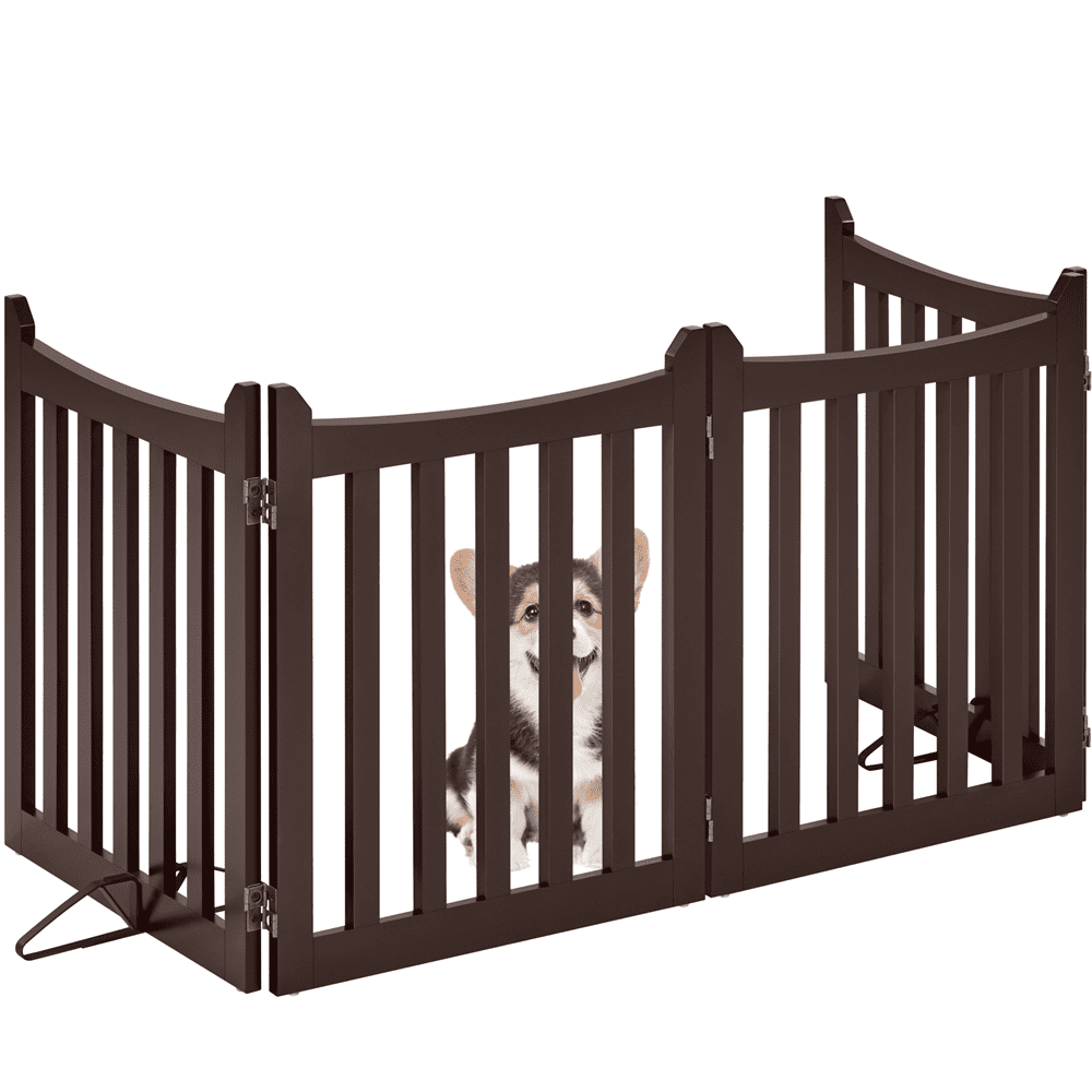 Alden Design 24" Tall Freestanding Foldable Pet Gate with 4 Wooden Panels, Espresso
