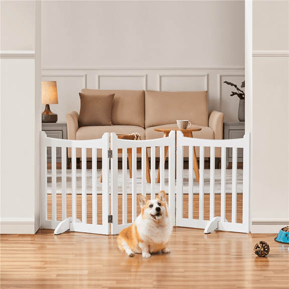Alden Design 24″ Tall 3 Panels Freestanding Wooden Dog Gate for Small Pet Dogs, White