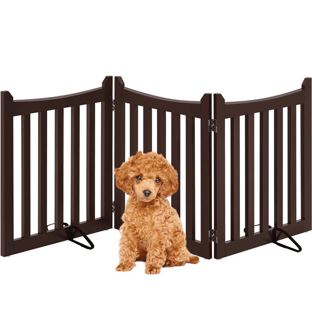 Alden Design 24" Tall Freestanding Wooden Pet Gate with Two Support Feet, Espresso