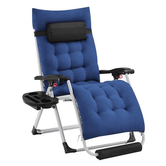 Alden Design 26in Folding Zero Gravity Recliner with Cotton-padded Mattress for Outdoor, Navy Blue