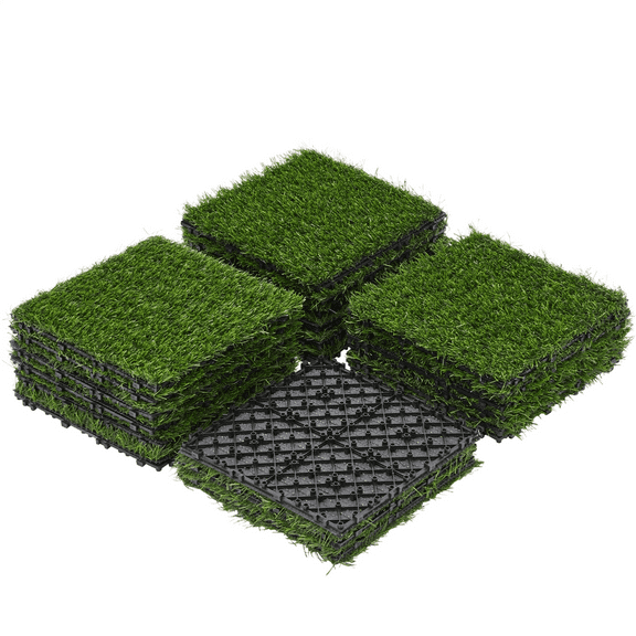 Alden Design 27PCS Artificial Grass Interlocking Turf Tile Flooring Decor, Green