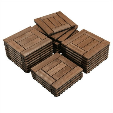 Alden Design 27pcs Indoor & Outdoor Wood Flooring Tiles for Patio Garden, 12" x 12", Brown