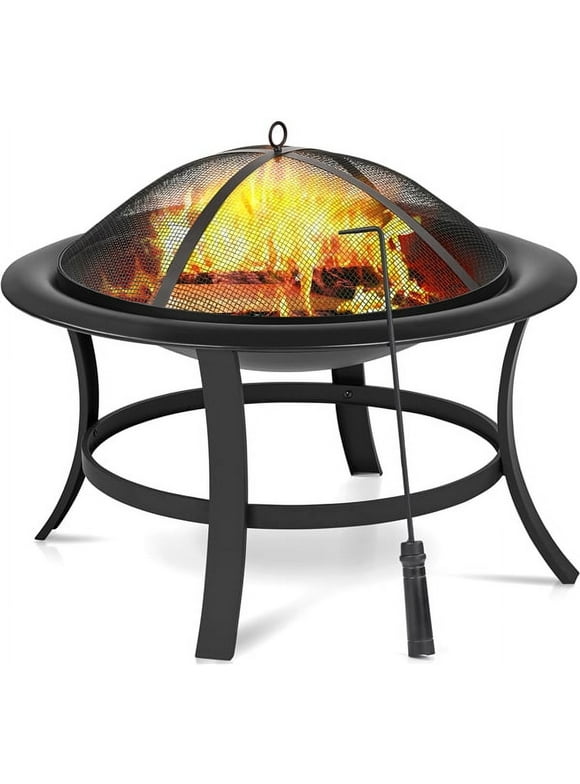 Alden Design 29" Iron Outdoor Fire Pit with Spark Screen and Fire Poker