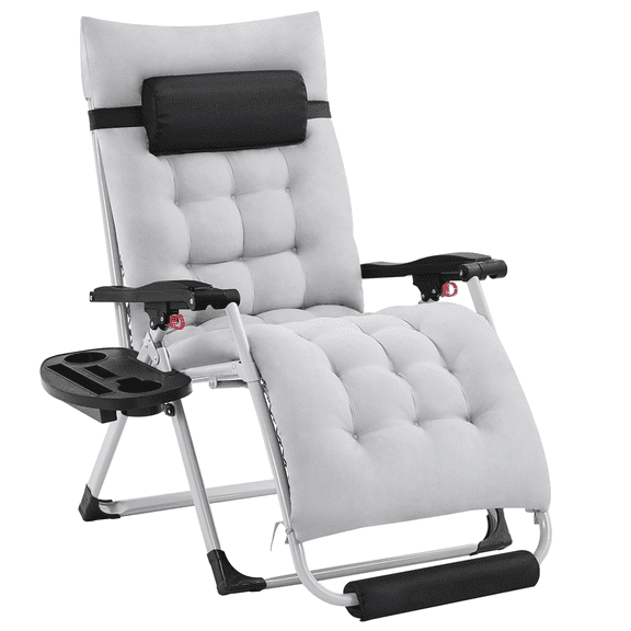Alden Design 29in Foldable Zero Gravity Recliner with Padded Cushion for Garden, Gray