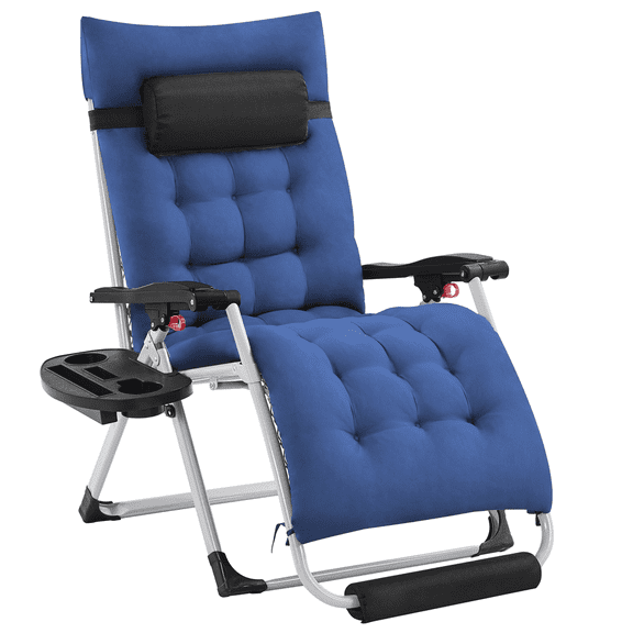 Alden Design 29in Foldable Zero Gravity Recliner with Padded Cushion for Garden, Navy Blue