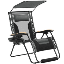 Alden Design 29in Foldable Zero Gravity Recliner with Sun Shade Cupholder/Pillow, Gray/ Black