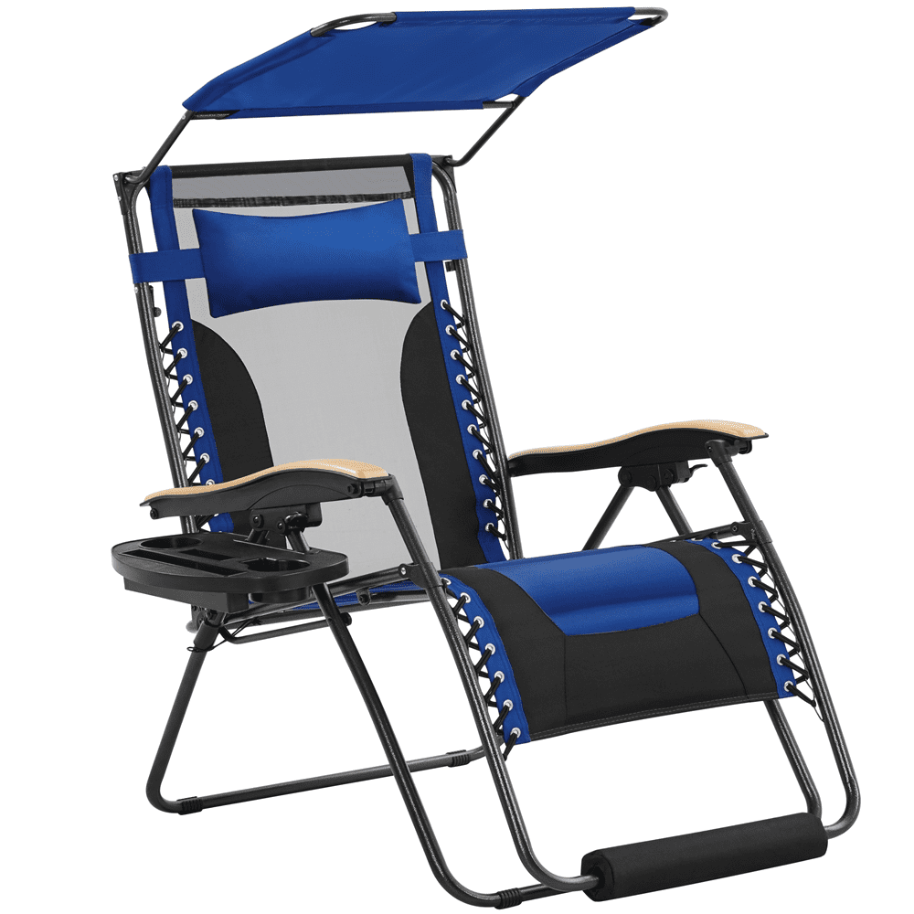 Alden Design 29in Foldable Zero Gravity Recliner with Sun Shade Cupholder/Pillow, Navy Blue/Black