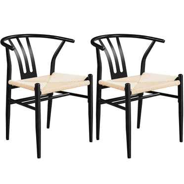 Alden Design 2PCS  Dining Chair Weave Chair with Metal Frame for Dining Room, Black