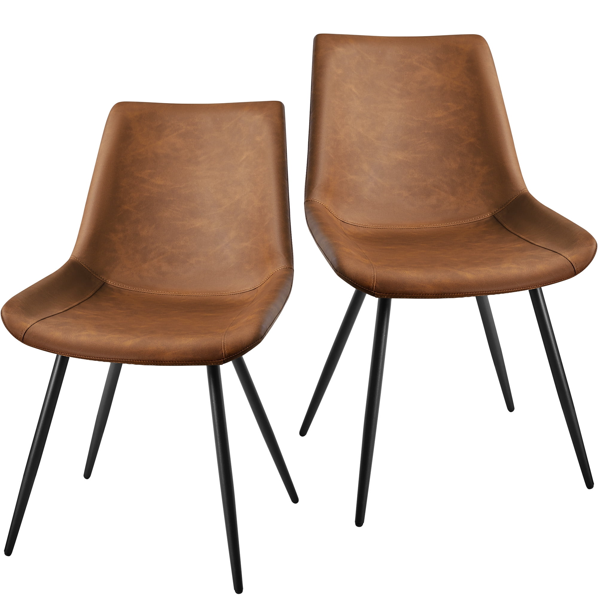 Alden Design 2PCS Faux Leather Dining Chairs with Metal Legs for Dining Room, Brown