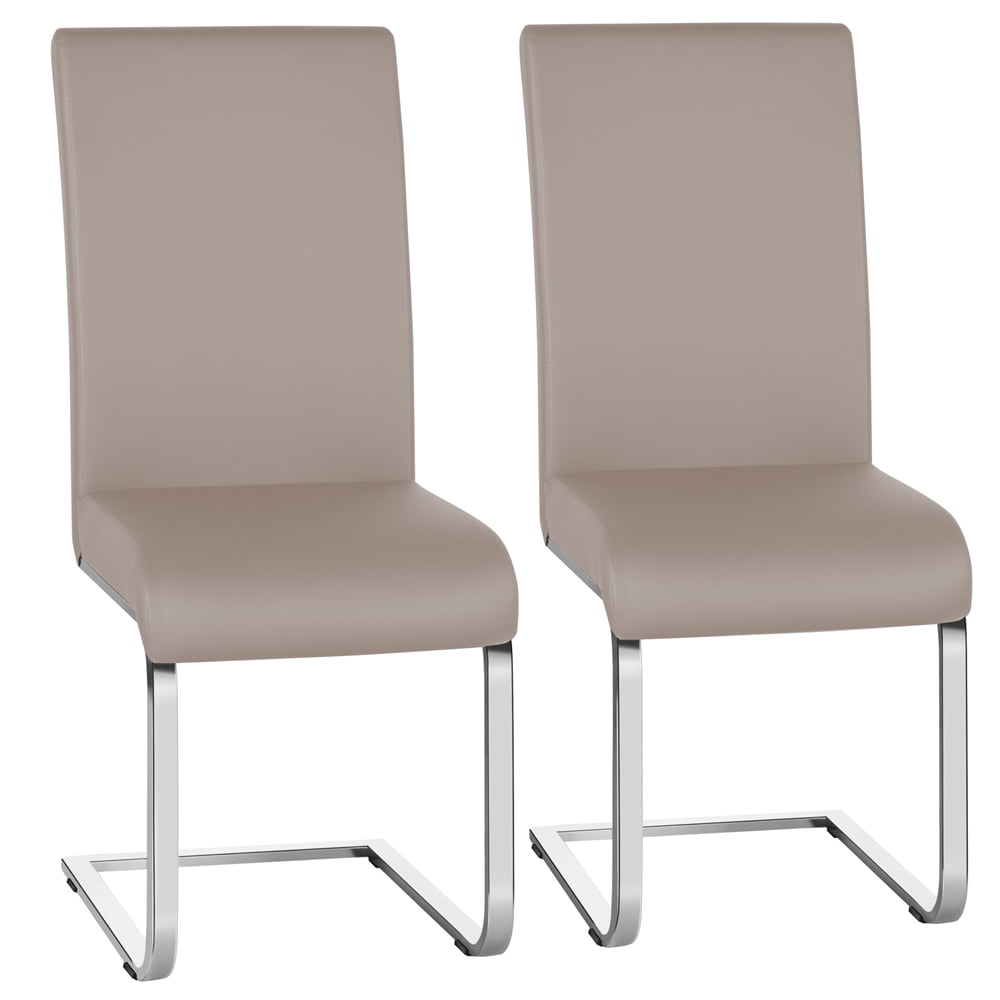 Alden Design 2PCS Faux Leather Dining Chairs with Metal Legs for Kitchen Dining Room, Light Brown