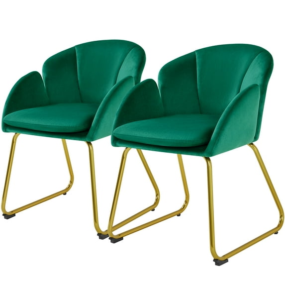 Alden Design 2PCS Velvet Dining Chair with Golden Metal Legs for Living Room/Bedroom/Kitchen, Green