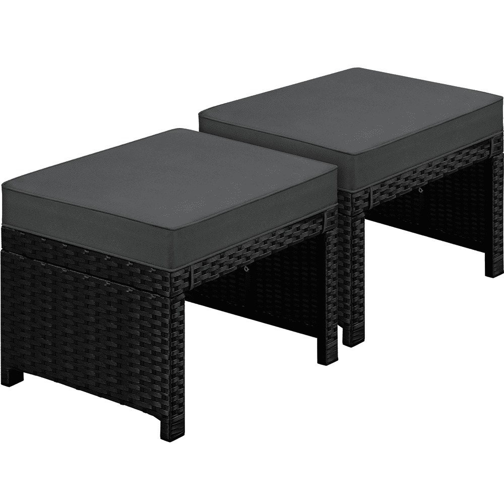 Alden Design 2PCS Wicker Ottomans with Removable Cushion for Patio, Black/Gray