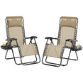 thumbnail image 1 of Alden Design 2pcs 26in Foldable Outdoor Zero Gravity Chair with Cupholder/Pillow, Beige, 1 of 8