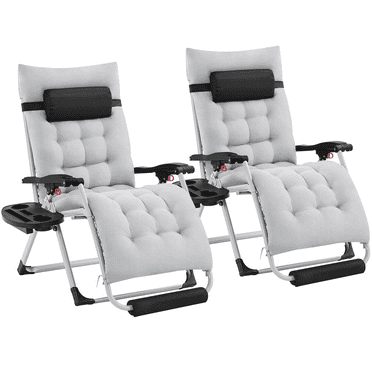 Alden Design 2pcs 29in Foldable Zero Gravity Recliner with Padded Cushion for Garden, Gray