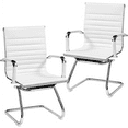 thumbnail image 1 of Alden Design 2pcs Mid-back Ergonomic Office Reception Chair with Sled Metal Base, White, 1 of 6