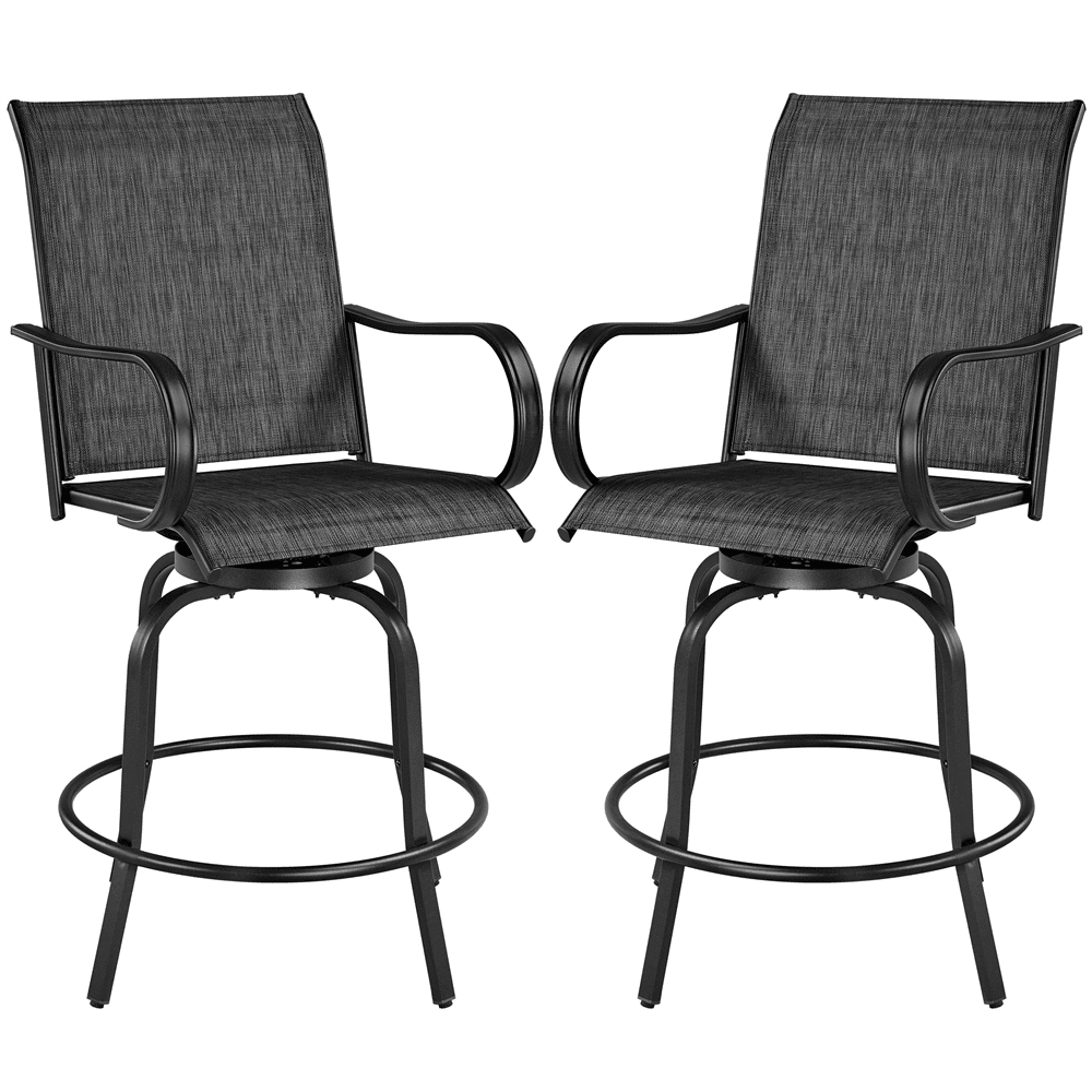 Alden Design 2pcs Outdoor Swivel Texteline Bar Stools with High Back for Garden, Black