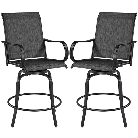 Alden Design 2pcs Outdoor Swivel Texteline Bar Stools with High Back for Garden, Black