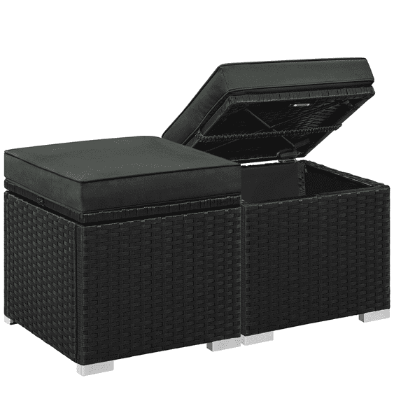 Alden Design 2pcs Resin Wicker Ottomans with Cushion & Hidden Storage for Garden, Black/Gray