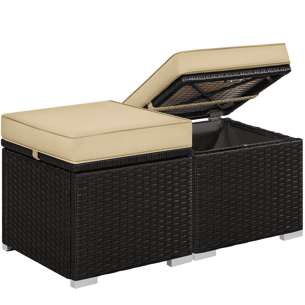 Alden Design 2pcs Resin Wicker Ottomans with Cushion & Hidden Storage