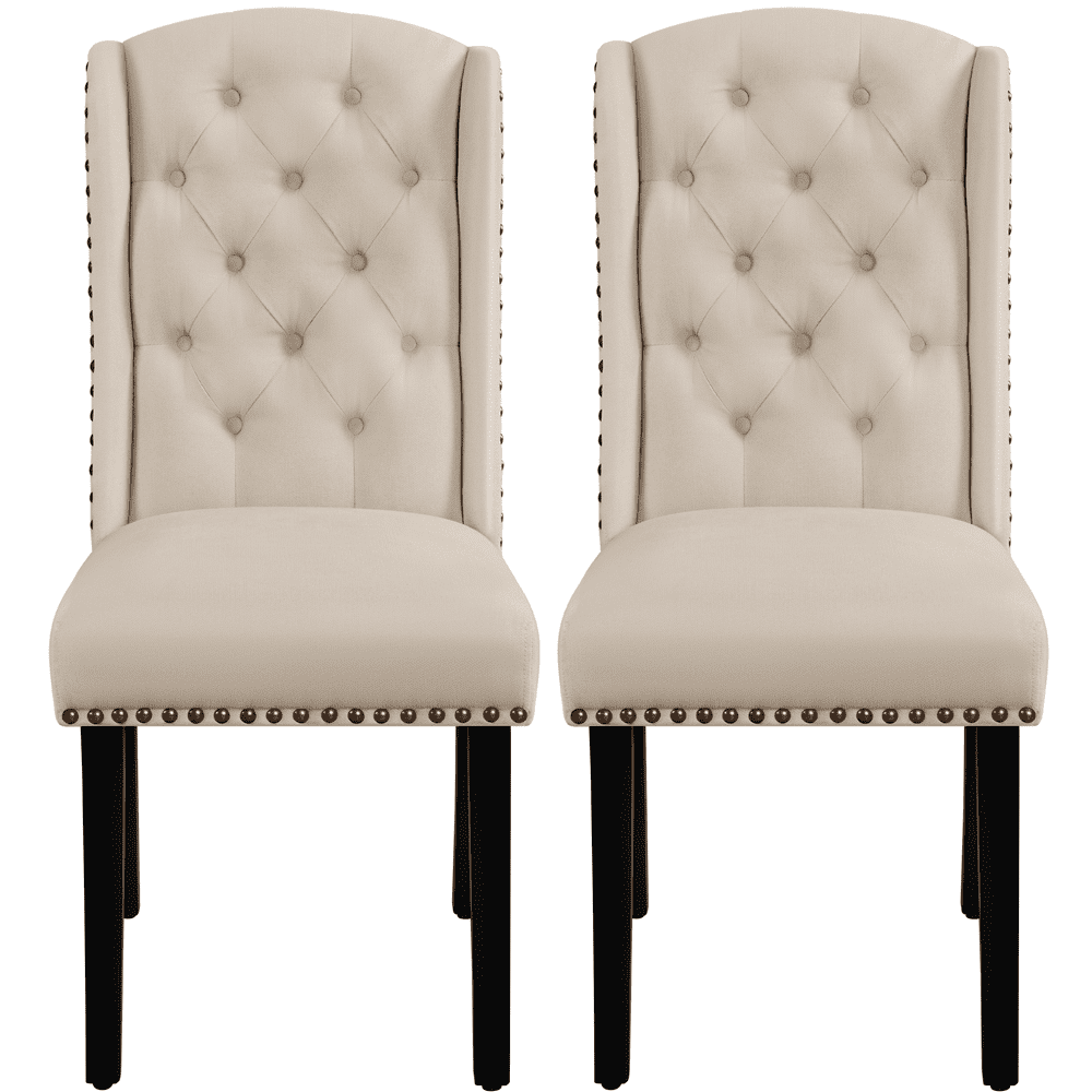 Alden Design 2pcs Upholstered Tufted Dining Chairs with Wing Design for Kitchen, Beige