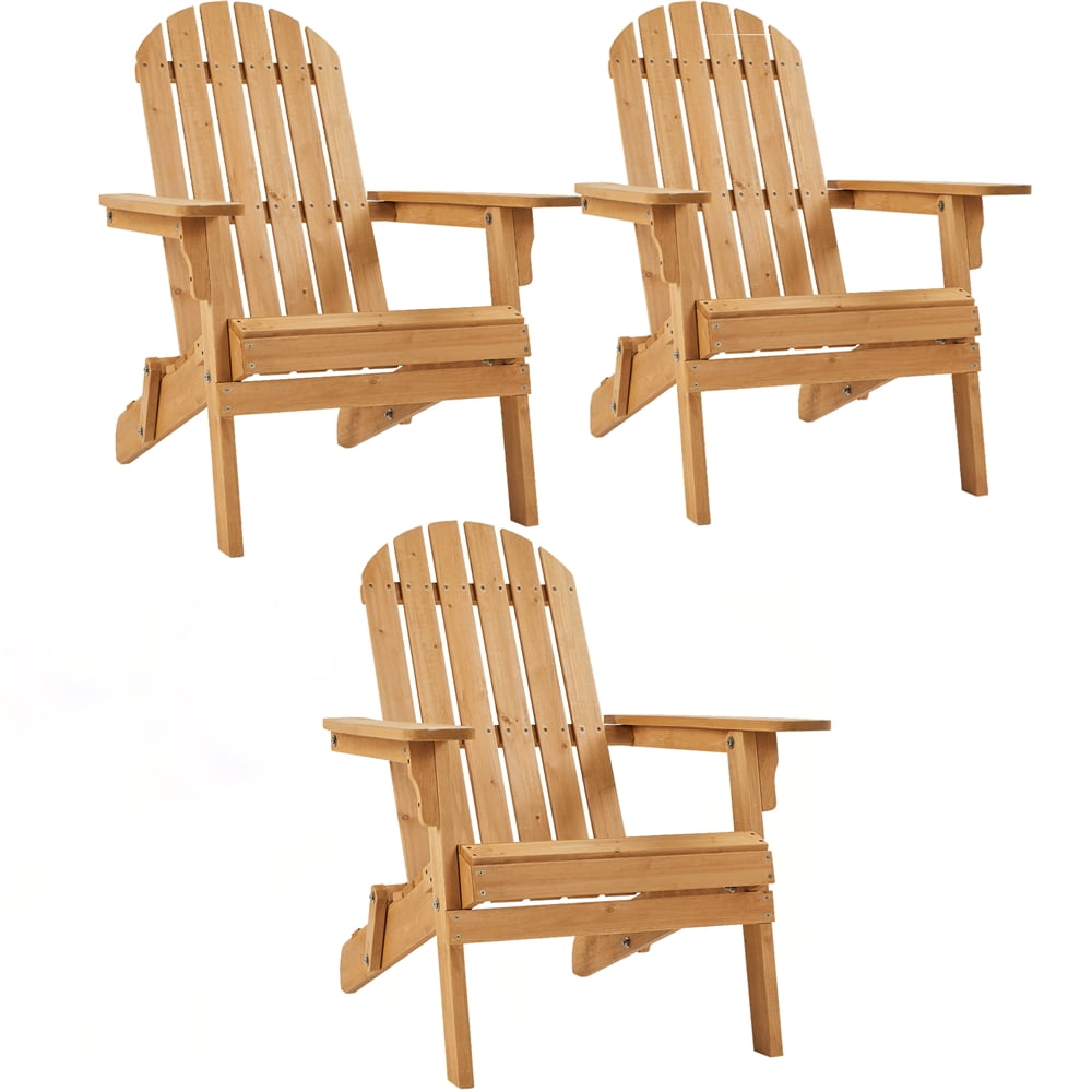 Alden Design 3 Pieces Folding Solid Wood Adirondack Chair Weather Resistant for Patio, Brown